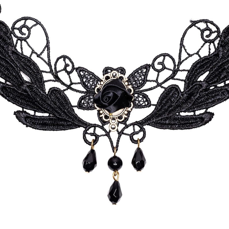 Black Rose Gothic Choker Flower Lace Cotton Fabric Necklace Vintage ...