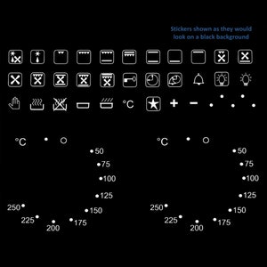 Texte blanc, 44 pièces, étiquettes de température de 50 à 250 degrés, fond transparent, autocollant de bouton de bouton de cadran auto-adhésif pour four