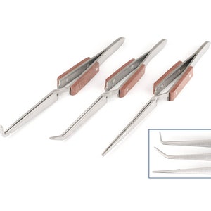 3pcs Tweezer Cross Locking Straight Curved 90 Degree Angled Nose Pointed Adjustable Self Closing Heat Resistant Soldering Jeweler Watch Tool