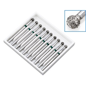 10pcs BR-X28C Diamond Burrs Drill Bit 1.6mm Shank Polishing Grinding Cutting Gem Stone Coated File Tip Tipped Point Rotary Tool Set