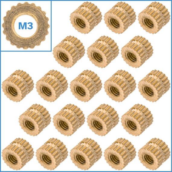 50 écrous Encastrement Moletés En Laiton - M3 X 5mm (L) X 4mm (OD) - Uxcell