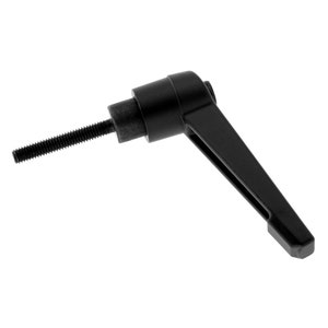 以下が含まれることがあります： 黒いプラスチック製のハンドルと、ねじ山のある金属シャフト。ハンドルは、表面がテクスチャ加工されており、丸みを帯びた端になっています。シャフトは、機械や物体に接続するためにねじ山が切ってあります。
