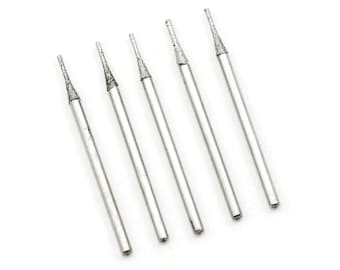 5pcs 1.0mm Tipped Head Diamond Coated Burrs 2.3mm Shank Polishing Grinding Carving Gem Stone File Tip Point Needle Rotary Drill Bit Tool Set