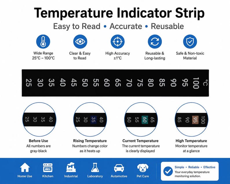 25 to 100 Degree Celsius Temperature Sensitive Adhesive Label Thermometer Decal For Barista Coffee Making Heating Milk & Many Other Uses image 2