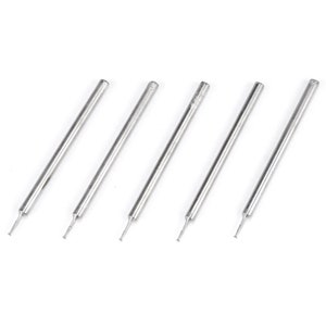 May include: Five silver metal drill bits with pointed tips.