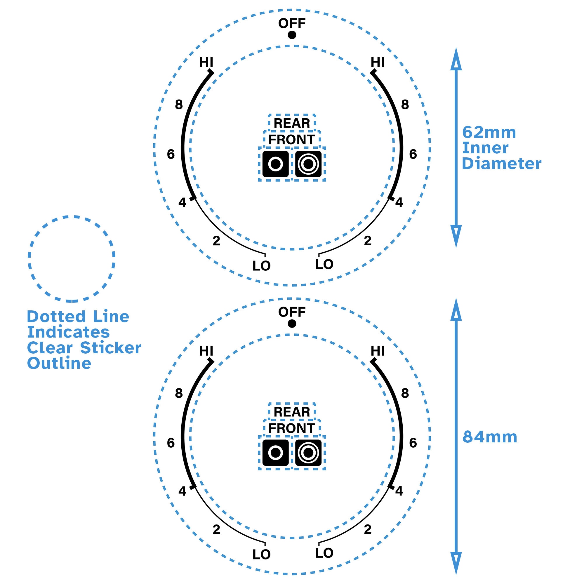 Whirlpool Sticker 2x Large Dial Hi-lo Lo-hi Dual Burner 62mm 2.5