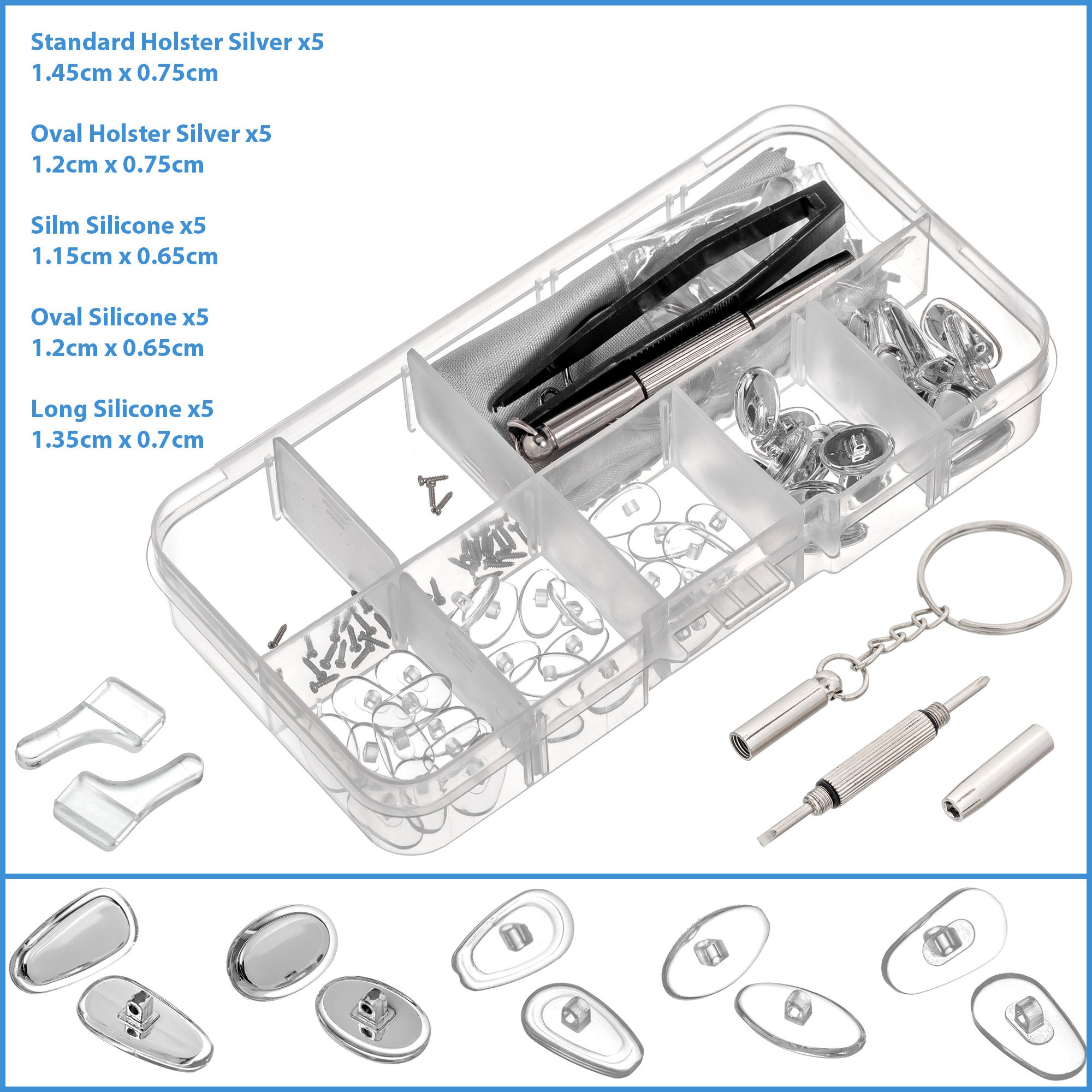 15 Piece Set Eyeglass Repair Kit Set Includes grommets magnifier neck cord  screws nose pads ear pads screwdrivers and screwdriver handle