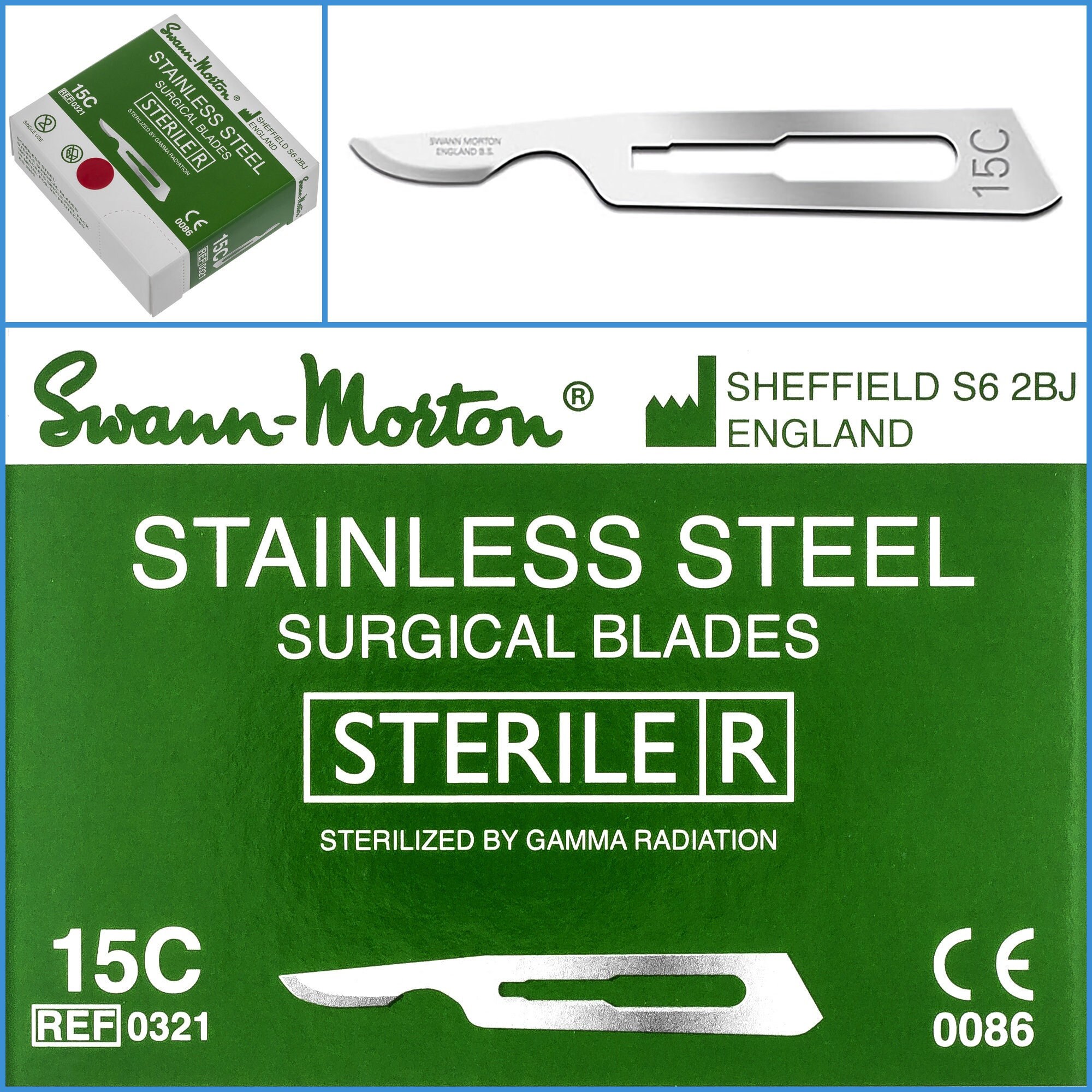 100pcs No. 15C Swann Morton Stainless Steel Box Sealed Sterile Scalpel Blades Craft Sculpting Cutting Tool - Suitable for Handle #3, 5, 7, 9