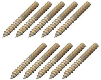 10 tornillos de suspensión M5 x 40 mm, galvanizados, para madera y metal, con rosca métrica y doble extremo, autorroscantes para patas de muebles, cabeza de madera.