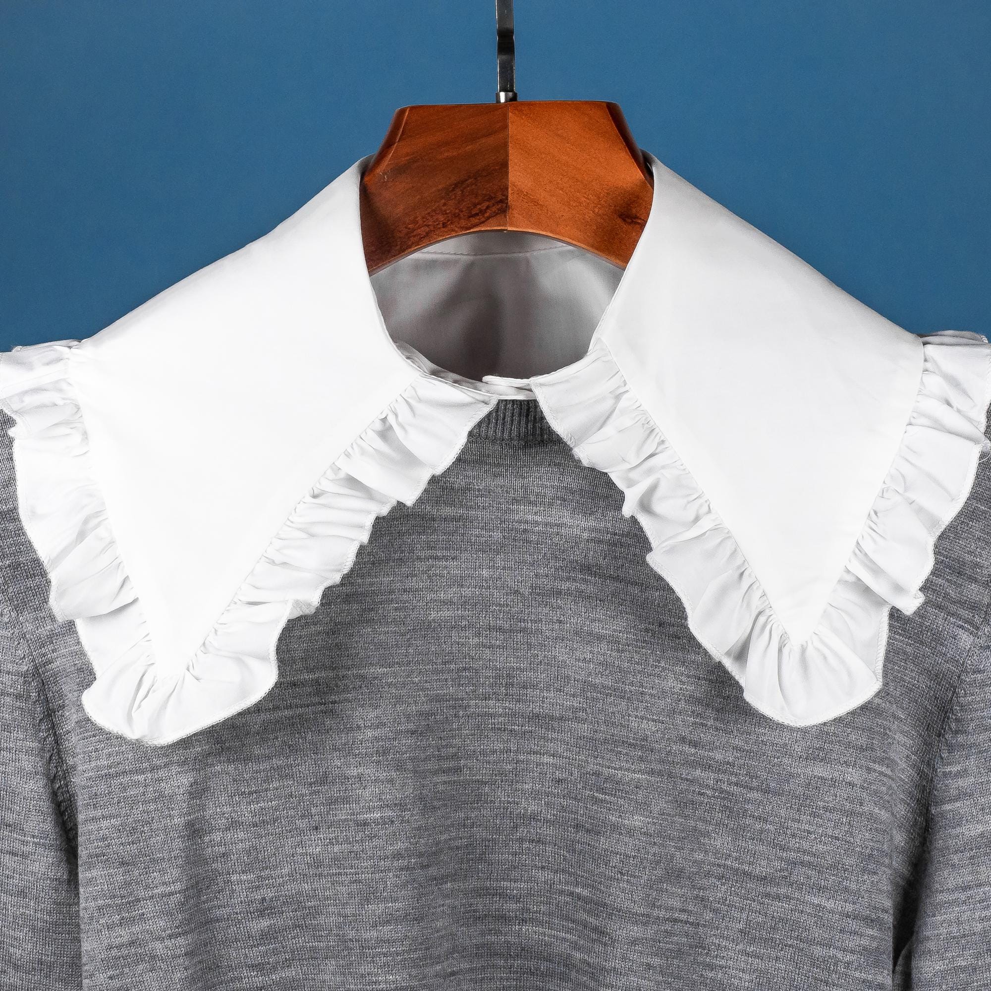 Round Collared White False Peter Pan Ruffled Cotton Round Collar Rounded Design for ...