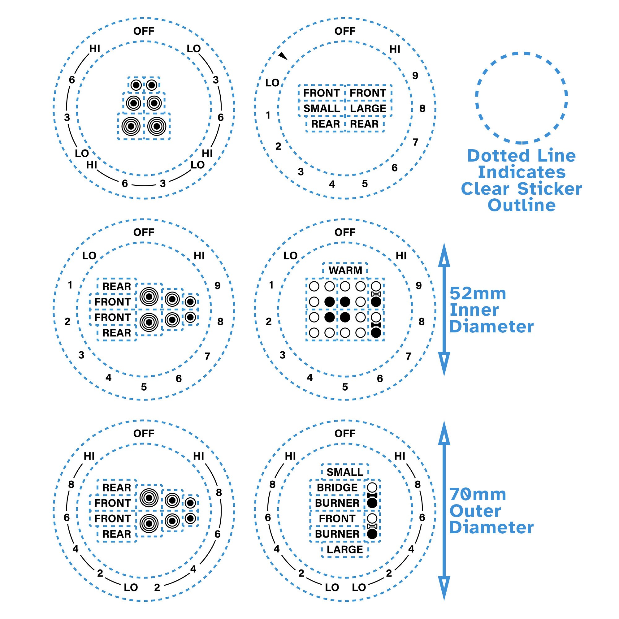 thumbnail image 2 of Oven & Cooktop Stickers - 5 & 6 Hob Adhesive Knob Switch Labels - Replacement Dial Stickers 2 of 5