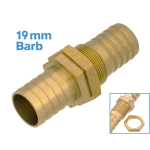 Könnte beinhalten: Messing-Schlauchanschluss mit 19 mm Barb und Gewinde. Der Anschluss ist zum Verbinden eines Schlauches mit einem Gewinderohr konzipiert.