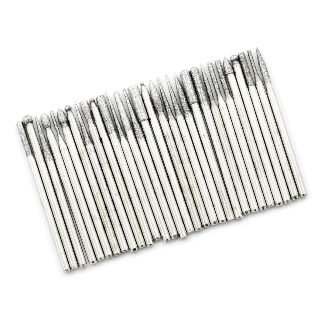 30pcs Assorted Diamond Burrs 3mm Shank Ball Oval Cone Cylinder Head ...
