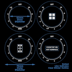 Ensemble de 4 cadrans imprimés blancs Lo-Med-Hi Hi-Lo-Hi AC/CCW Table de cuisson 4 plaques de cuisson Étiquette transparente pour Samsung - Bouton interrupteur Stickers pour cuisinière à gaz