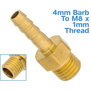 Puede incluir: Un racor de latón de 4 mm de barbilla a rosca M8 x 1 mm. El racor tiene un extremo roscado y un extremo de barbilla para conectar mangueras.