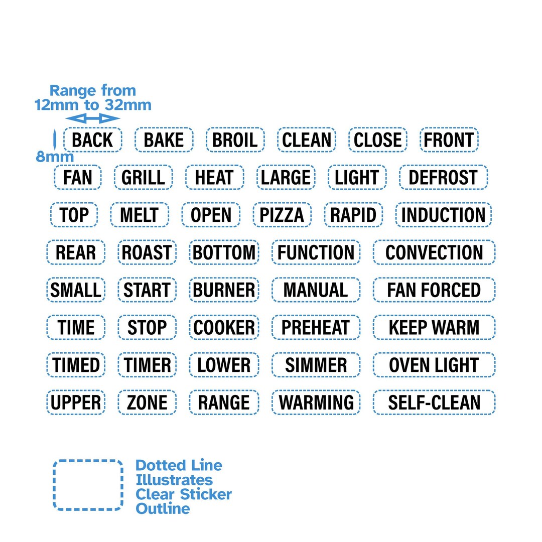 Black Text Lettering Operational Functions Oven Stove Label Stickers ...