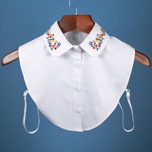 White False Round Peter Pan Embroidered Cotton Collar Floral Design For Women Girls Ladies For Jumper Top Collared Button Shirt Bust Blouse