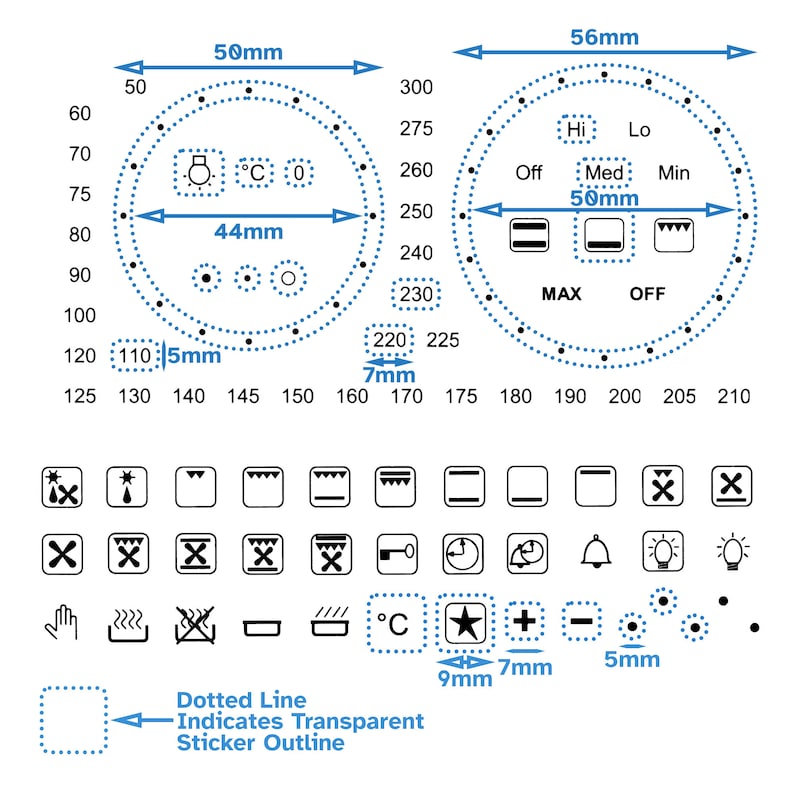 Combination 84pcs Black Separate Custom Labels Temperature Symbol Hob