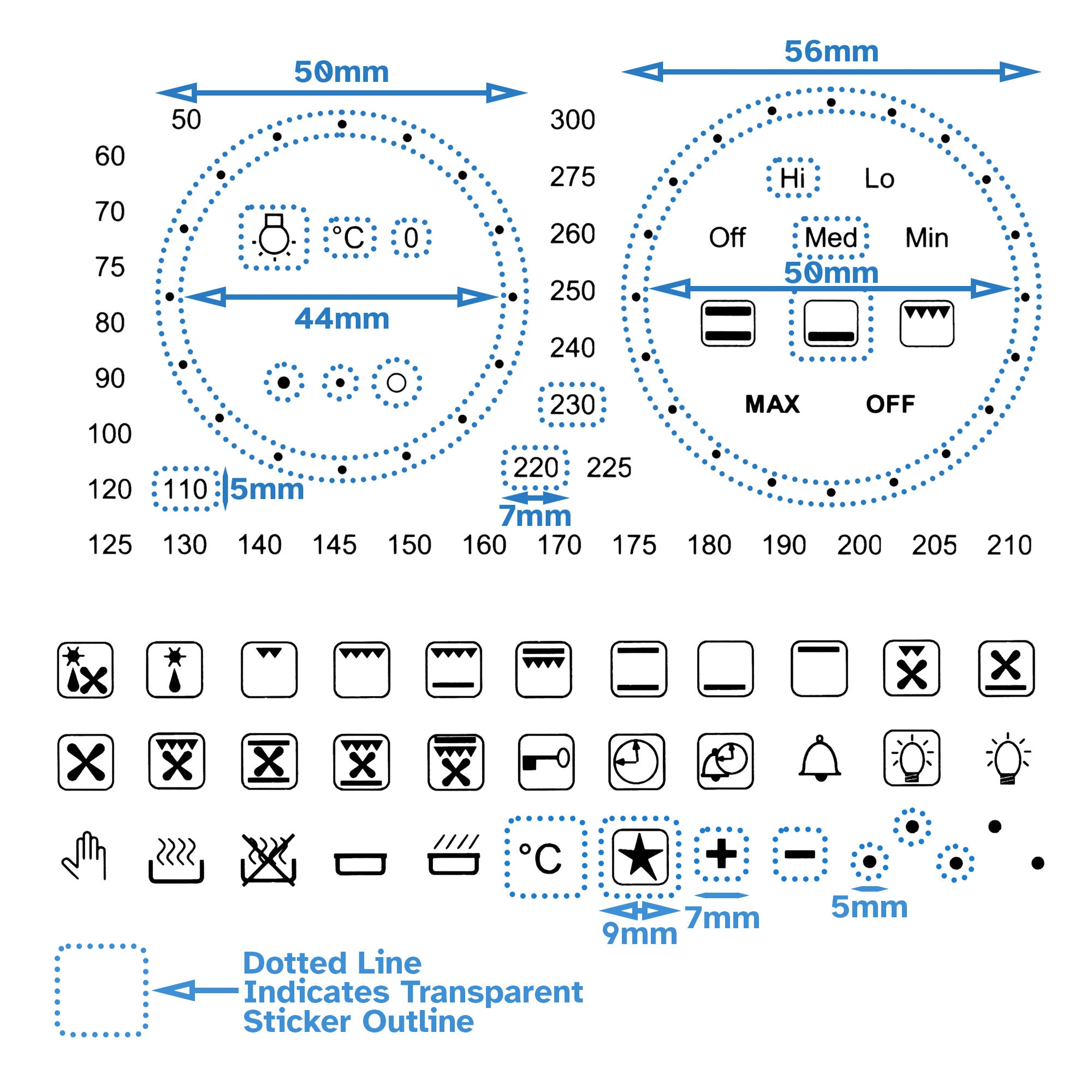 Combination 84pcs Black Separate Custom Labels Temperature Symbol Hob Stove Self Adhesive Dial