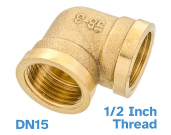 Brass 1/2" BSP Female to Female Threaded Elbow Fitting 90 Degree Pipe Connector DN15 Diametre Nominal Thread Coupler Adaptor Water Gas Fuel