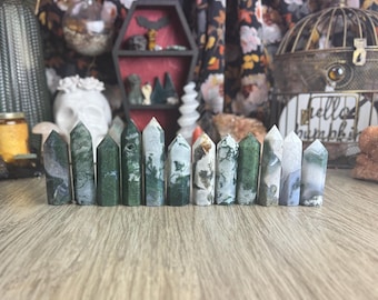 Enchanting Moss Agate Towers: Witchy Altar Decor & Divination Tools for Spiritual Practices