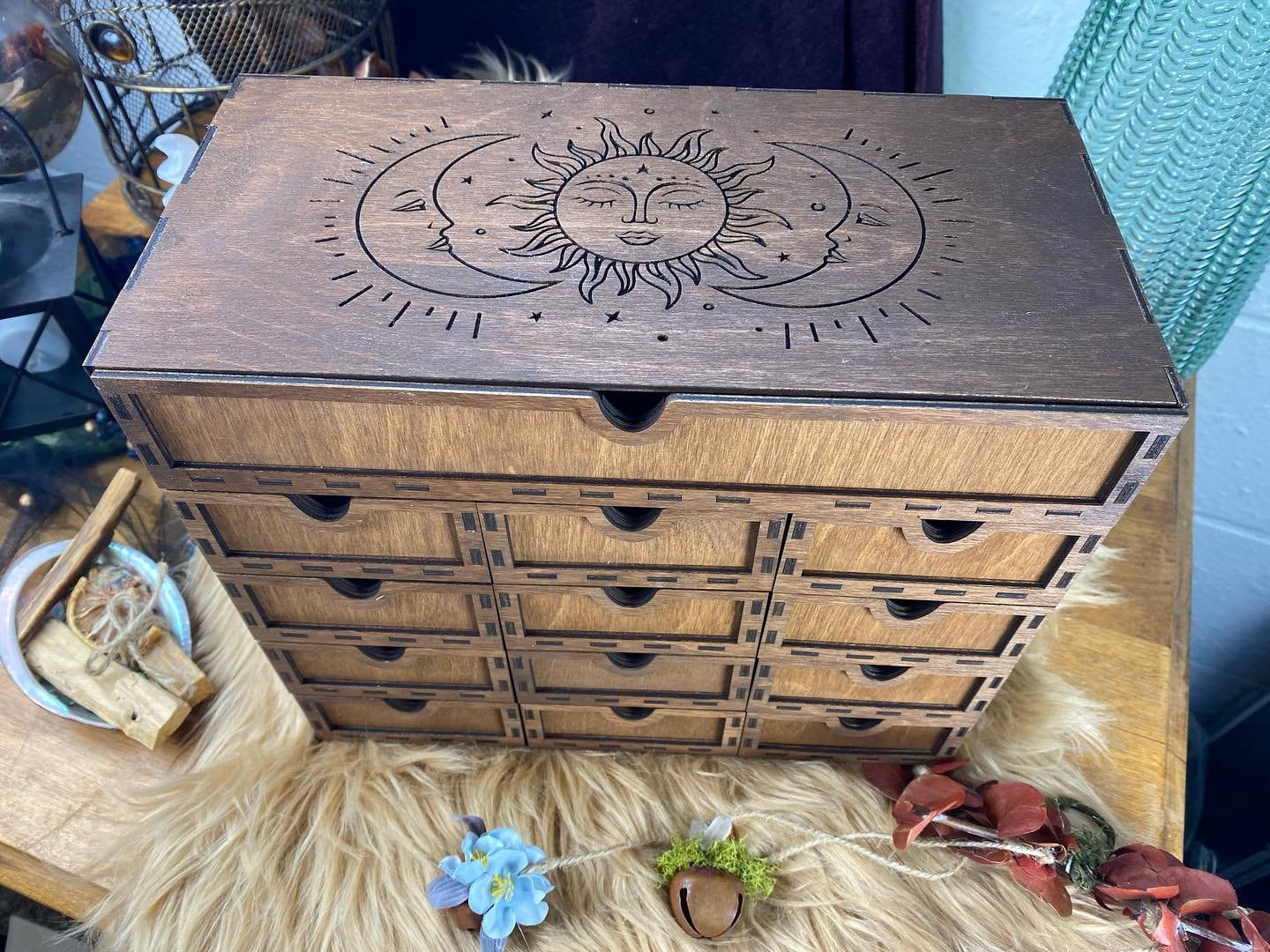 Tarot Card Organizer: 13-Drawer Birch Box for 12 Decks