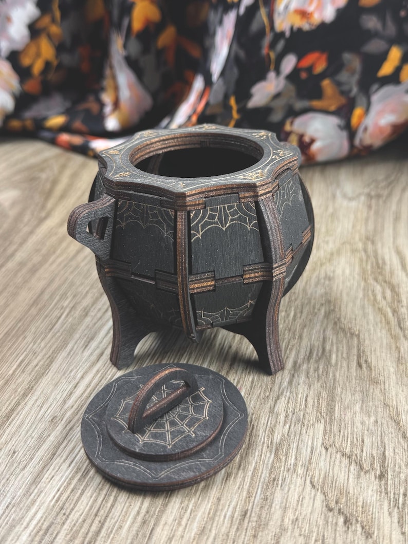 Handcrafted Wooden Witch Cauldron Storage Box | Mystical Altar Decor ...