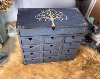Handcrafted 13-Drawer Tarot Card Organizer: Elegant Storage for Decks, Crystals & Divination Tools