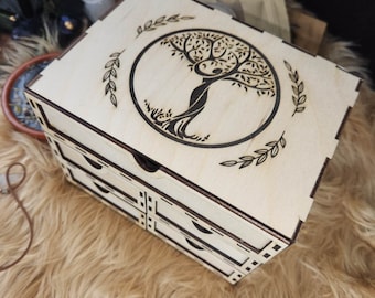 Wooden Tarot Card Storage Box with 5 Drawers – 3.3x5, Handmade Oracle Card Organizer