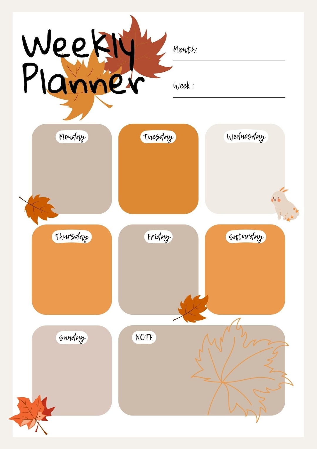 Printable Weekly Planner (autumn Theme) - Etsy