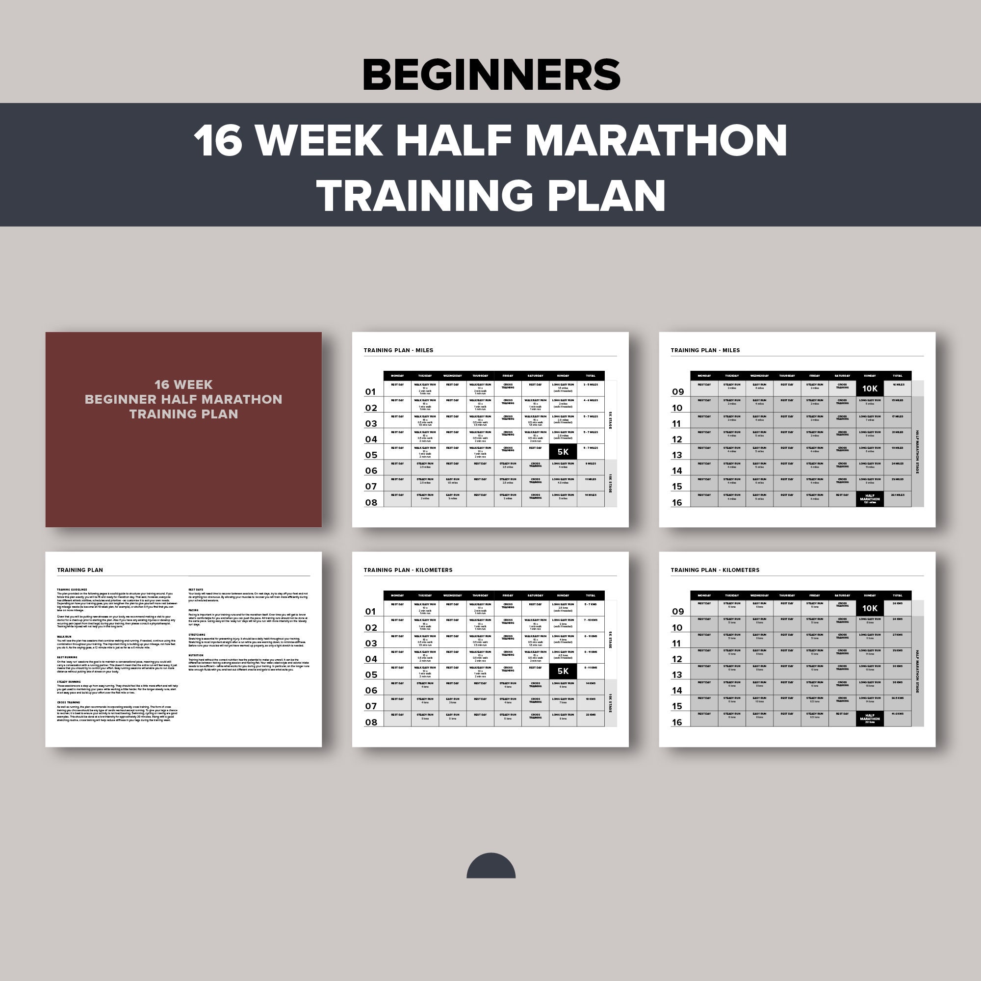 16 Week Beginner Half Marathon Training Plan, First Half Marathon Running Programme, Half Marathon Training Guide, Printable A4 Runner Gift
