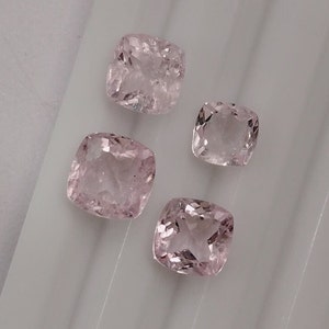Lot of 4 pcs Natural Morganite Faceted Square Cushion Cut Gemstone, Morganite gemstone, Faceted Gemstone, Use For Making Jewelry.