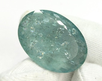 Natural Moss Aquamarine Gemstone, Faceted Oval Cut, 59ct