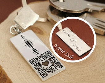Schallwellen-Schlüsselanhänger mit QR-Code • Sprachaufnahme Geschenk für Männer • Individuell gravierter Schlüsselanhänger • Personalisiertes Freundgeschenk • Vatertagsgeschenk