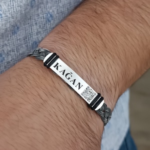 Keepsake Men Bracelet • QR Code Bracelet • Voice Recording Gift • Engraved Name Bracelet • Custom Keepsake Bracelet • Father&#39;s Day Gift
