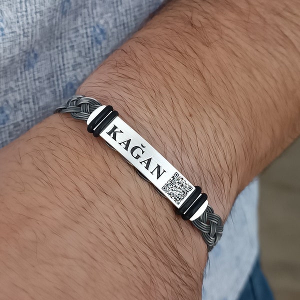 Keepsake Men Bracelet • QR Code Bracelet • Voice Recording Gift • Engraved Name Bracelet • Custom Keepsake Bracelet • Father's Day Gift