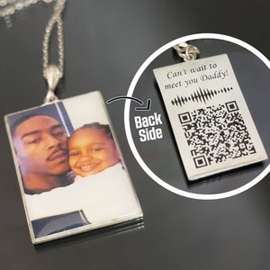 Collier photo personnalisé • Collier avec code QR gravé • Collier avec image personnalisée • Cadeau d'enregistrement vocal commémoratif • Collier souvenir en argent