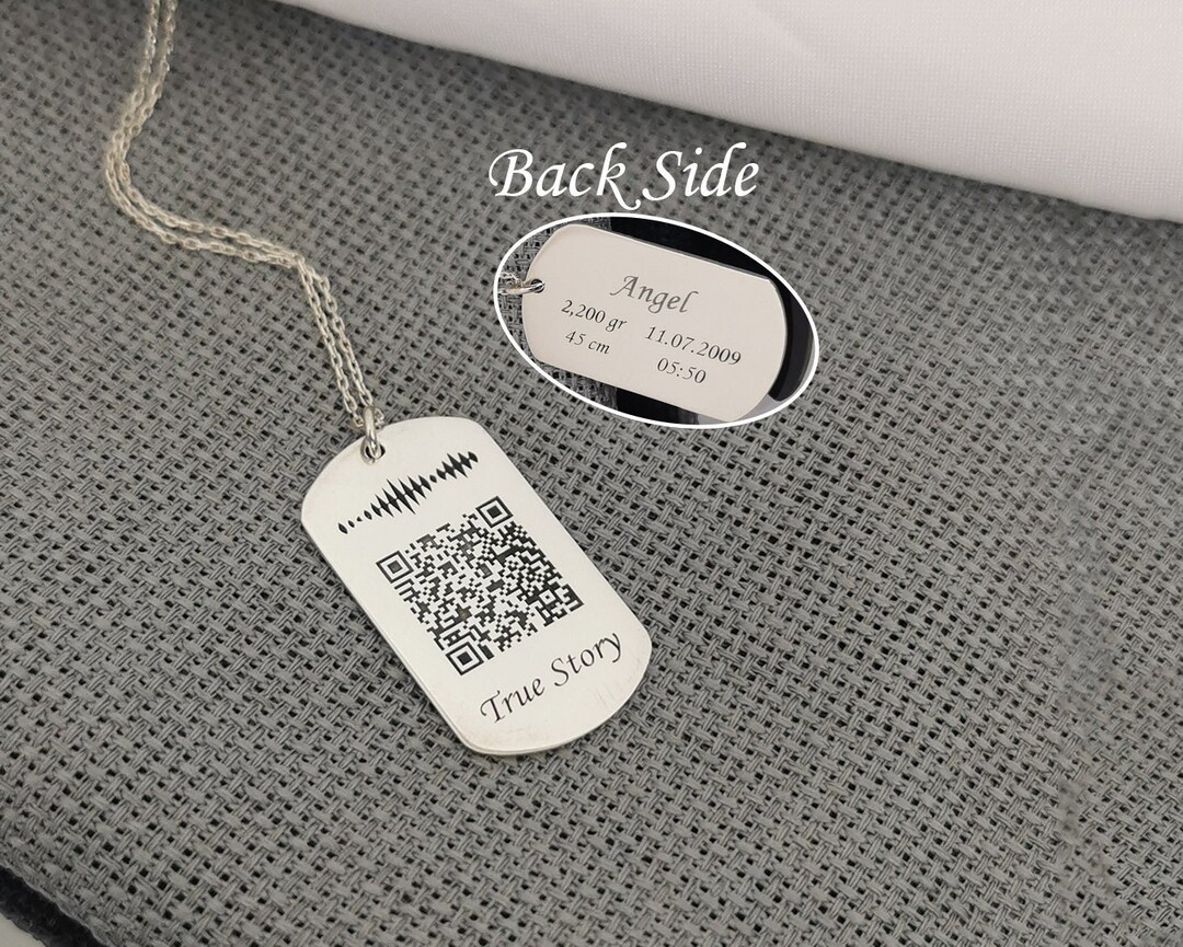 Engraved Soundwave Tag Memorial Tag Necklace Custom QR Code Necklace