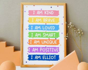 Personalised Name Affirmations, Child Positivity, Colourful Wall Print, Baby Nursery Decoration Playroom, Kids Bedroom, Kids Mental Health