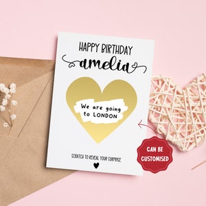 Carte à gratter pour lui ou elle, carte à gratter pour voir la surprise, cadeau surprise, carte à message secret, carte à gratter coeur doré, carte à gratter
