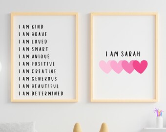 I Am Personalised Affirmations, Childs Print, Colourful Wall Print, Nursery Decoration Playroom, Kids Bedroom, Gifts for Children new baby