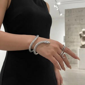 Snake Jewelry Set, Serpent Cuff Bracelet and Ring Animal Statement Jewelry, Gold and Silver Snake Set, Gift for Her,Bold Fashion Accessories