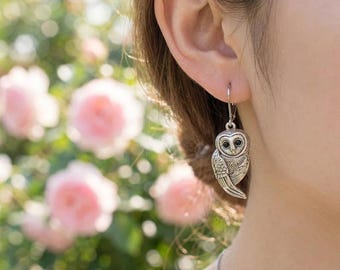 Sterling Silver Owl Earrings, Dainty Bird Jewelry, Animal Lover Gift, Minimalist Owl Hoop Earrings, Everyday Fine Jewelry