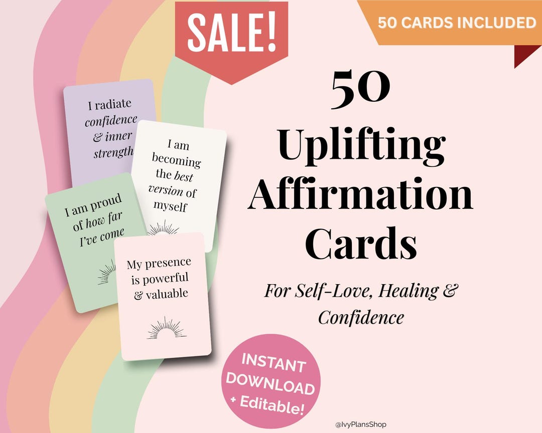 50 Printable Affirmation Cards for Women Self Love Self Care Mental ...