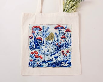 Alice in Wonderland Tote Bag: Faux Embroidered Book Lover Gift