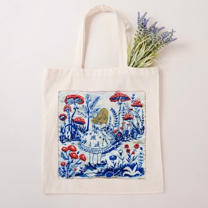 Alice in Wonderland Tote Bag, Book lover gift idea, Shopping Bag, Gym Bag, PE Bag, School, university over shoulder, Mad Hatters tea party,