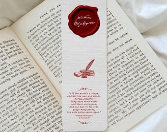 Marcapáginas de Shakespeare, marcapáginas con cita literaria, regalo con sello de cera, literatura inglesa, estilo vintage, literatura clásica, marcapáginas antiguo