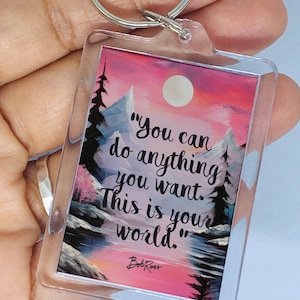 Bob Ross quote keyring, 80s Nostalgia keychain, Bob Ross painting, Art student gift, Art teacher gift, Acrylic keychain, Funny quote