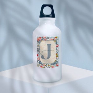 Garrafa de água com letra de nome, garrafa de ginástica personalizada, floral Liberty of London, garrafa de água com impressão artística, presente para estudante de arte, alumínio, floral