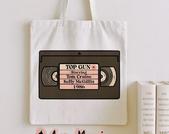 Customised VHS Tote Bag | Retro Top Gun 80s Movie Lover Gift | Vintage Film Aesthetic Bag |Tom Cruise Fan Merch |Eco Reusable Cotton Tote